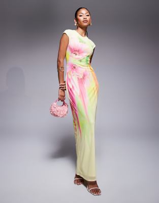 AFRM - Maxikleid in Zitronengelb mit Blumenmuster