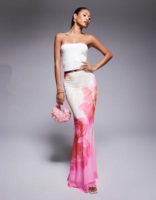 AFRM - Maxirock in Rosa mit Farbverlauf und Blumenmuster