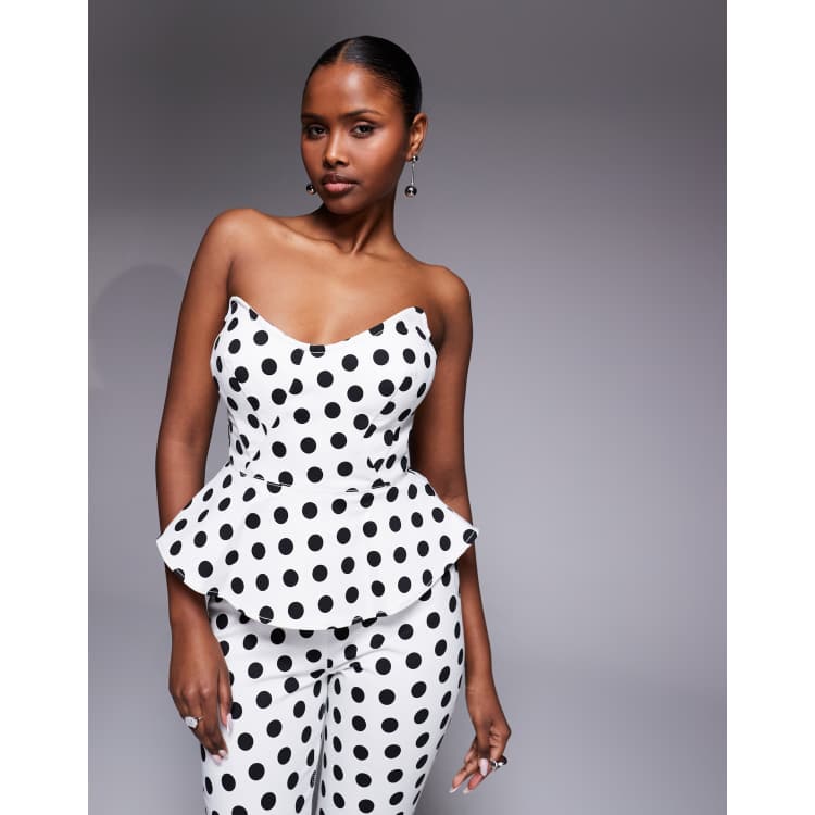 AFRM Merida structured corset peplum top co-ord in white polka dot