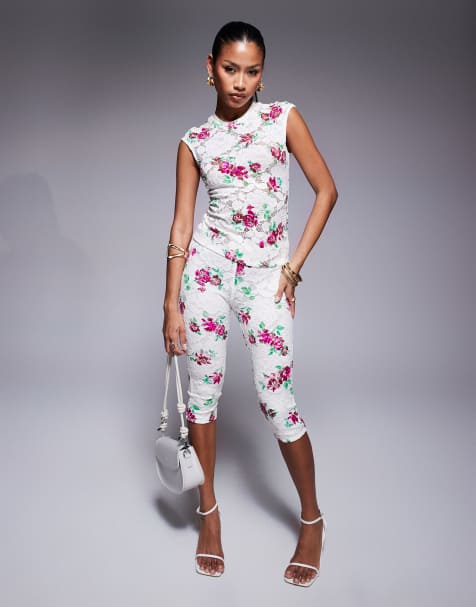 AFRM mesh capri pants in rose floral - part of a set - view 1