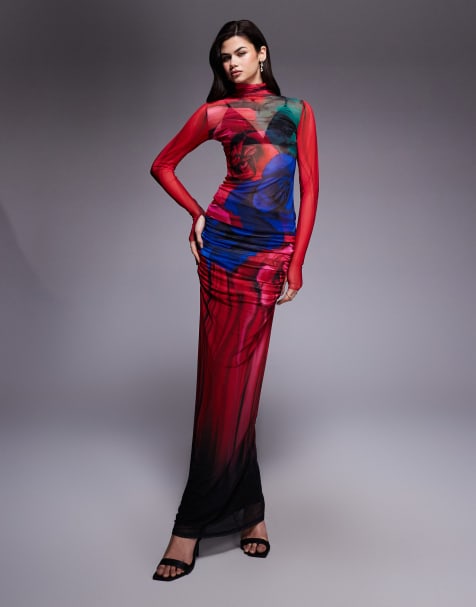 AFRM mesh co-ord in red blurred floral print - view 1