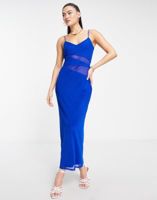 AFRM mesh detail midi dress in blue