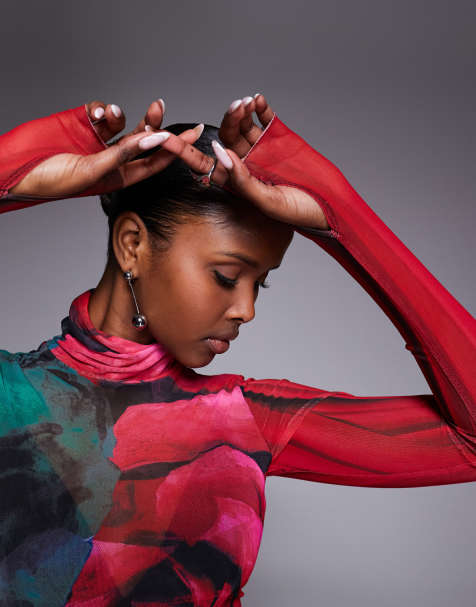 AFRM mesh set in red blurred floral print - view 1