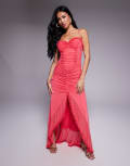 [AFRM] AFRM micro ruffle mesh high low maxi dress in fuchsia-Pink XS Fuchsia