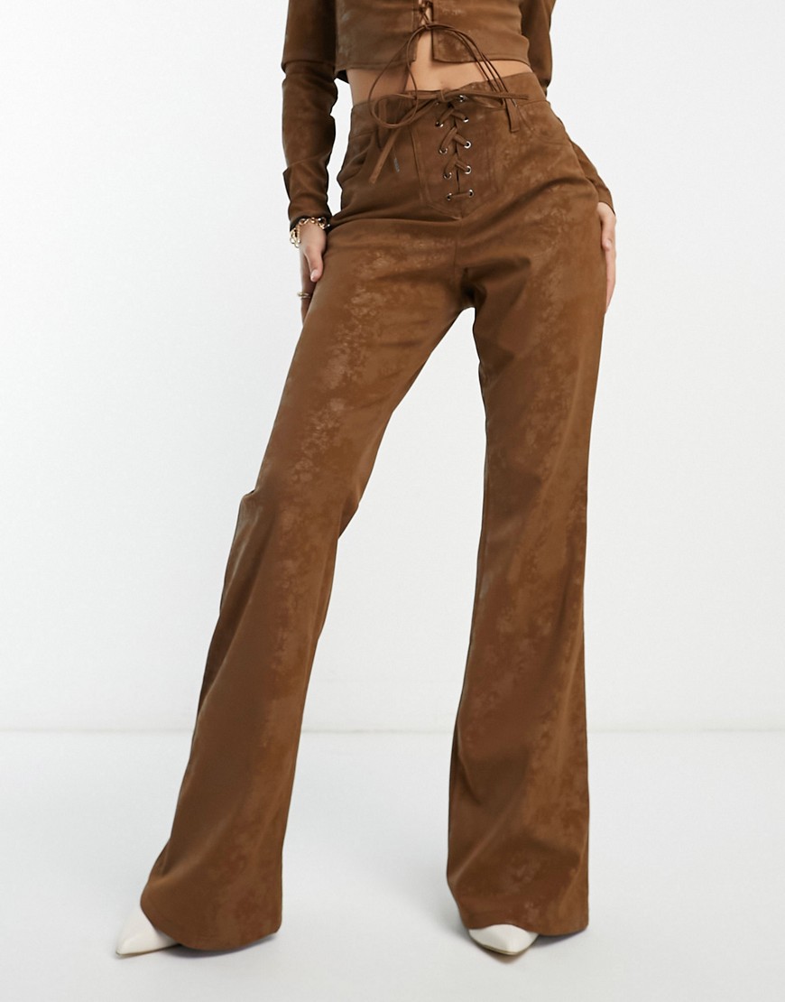 AFRM Millie co-ord low rise lace up flare trousers in mocha-Brown