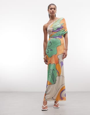 AFRM - Mirabell - Drapiertes Maxikleid mit One-Shoulder-Träger und Schal-Blumenmuster-Bunt