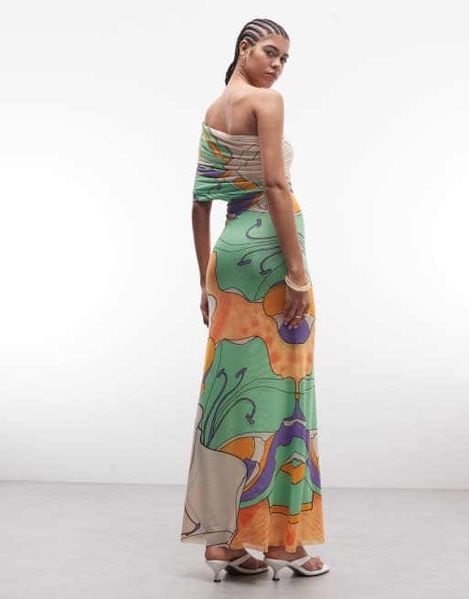 AFRM - Mirabell - Vestito lungo monospalla drappeggiato verde a fiori, 4 di 4