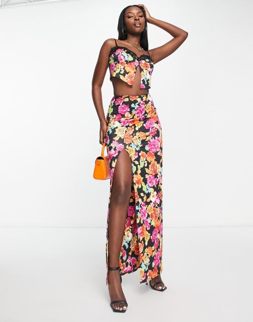 Floral maxi 2025 skirt with slits