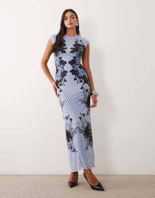 Afrm Mylo 2 Ply Mesh Cap Sleeve Maxi Dress In Blue