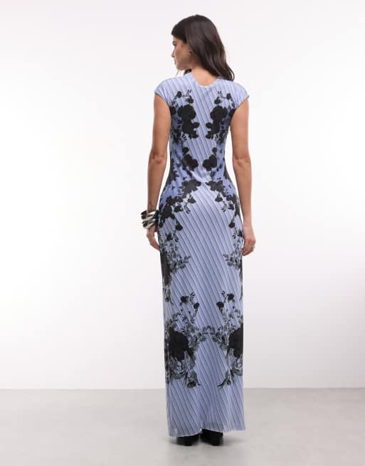 AFRM Mylo 2 ply mesh cap sleeve maxi dress in blue rose print, 2 of 4
