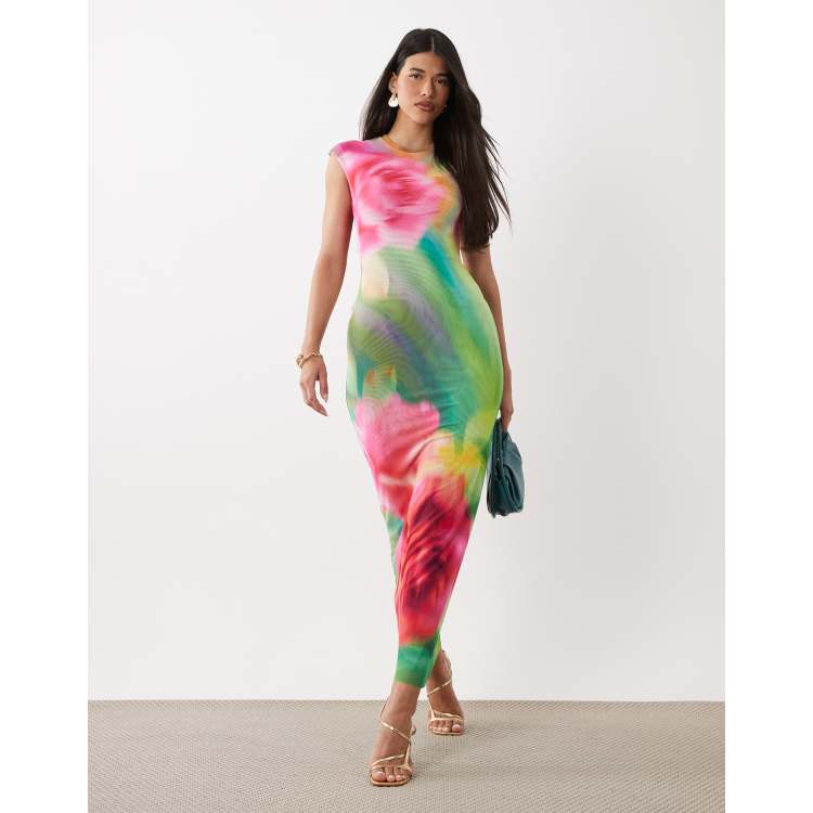 AFRM Mylo printed mesh cap sleeve maxi dress in abstract floral
