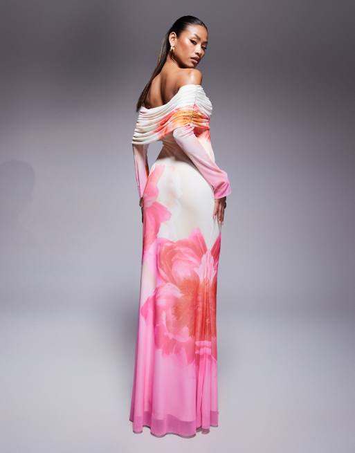 AFRM off the shoulder long sleeve maxi dress in ombre pink floral | ASOS