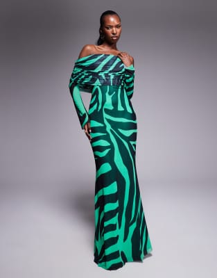 Afrm Off The Shoulder Power Mesh Maxi Dress