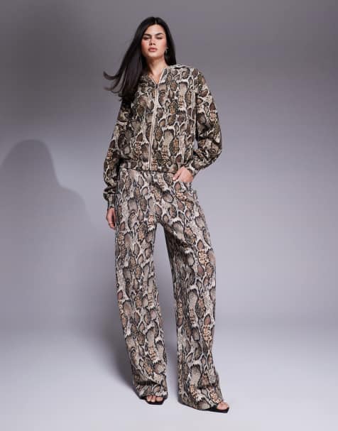 AFRM Oren cotton zip up hoodie co-ord in sand snake print - view 1