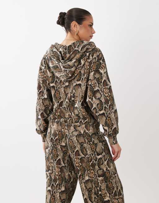 AFRM Oren cotton zip up hoodie co-ord in sand snake print, 3 of 4