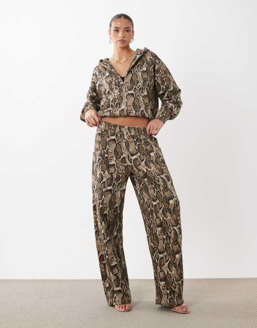 AFRM Oren cotton zip up hoodie co-ord in sand snake print, 4 of 4