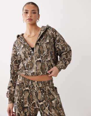 AFRM Oren cotton zip up hoodie in sand snake print - part of a set