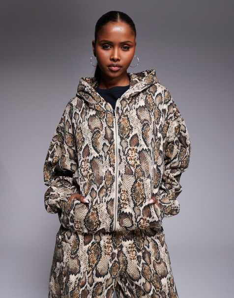 AFRM Oren cotton zip up hoodie in sand snake print - part of a set - view 1