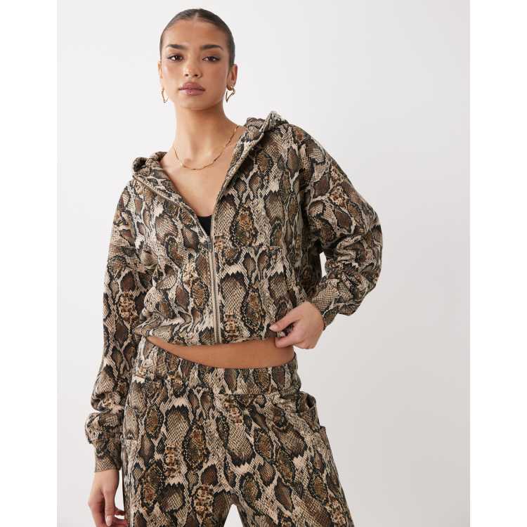 AFRM Oren cotton zip up hoodie in sand snake print - part of a set