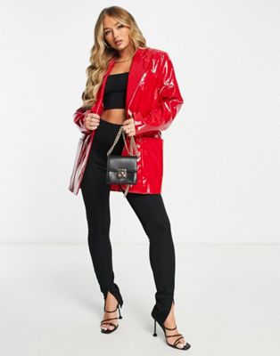 AFRM oversized faux leather co-ord  blazer in red