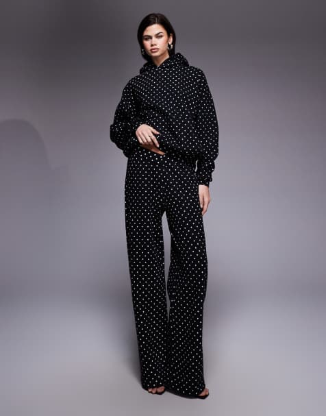 AFRM oversized hoodie and tracksuit co-ord in black polka dot - view 1