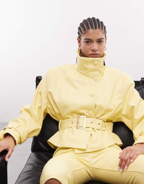 AFRM oversized peplum PU jacket and capri pants co-ord in lemon meringue - view 1