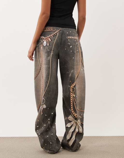 AFRM - pantalón barrel de cinco bolsillos con estampado Walker y lavado negro vintage, 5 de 5