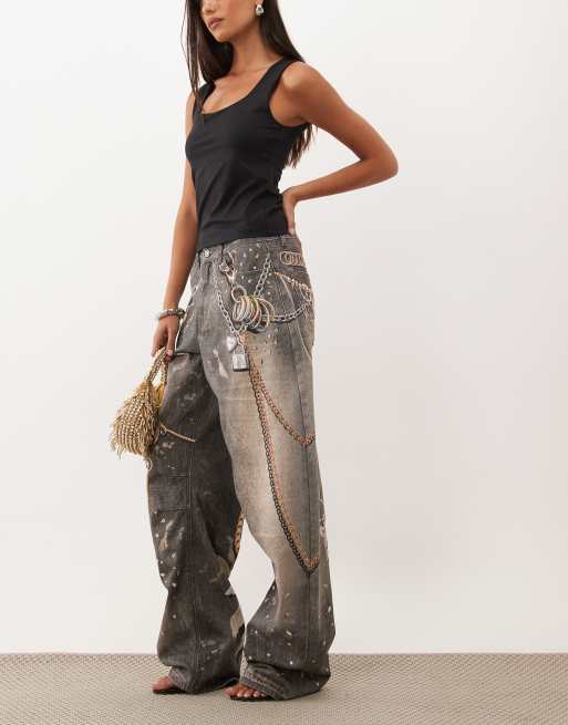 AFRM pantalon barrel taille haute à cinq poches avec imprimé Walker délavé noir vintage, 3 de 5