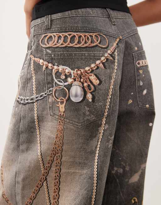 AFRM pantalon barrel taille haute à cinq poches avec imprimé Walker délavé noir vintage, 4 de 5