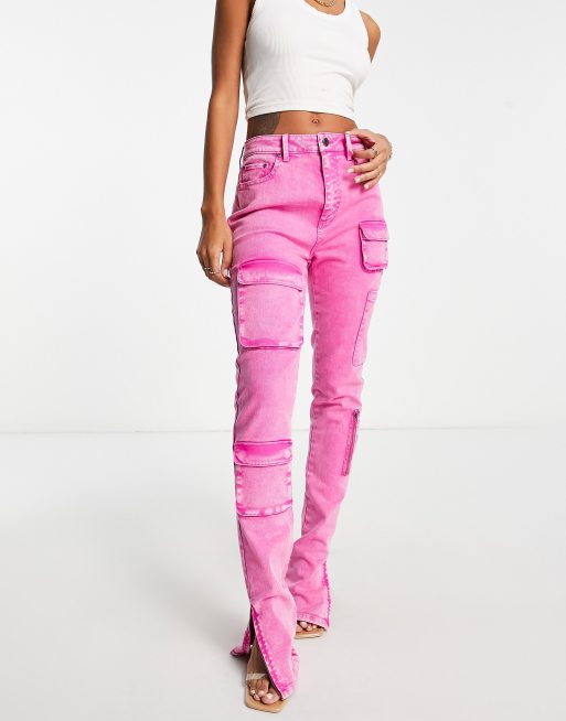 AFRM - Pink skinny-jeans med høj talje i vasket denim