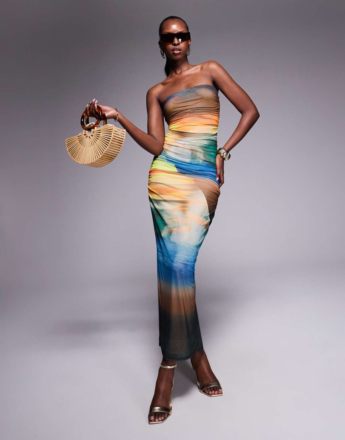 AFRM power mesh cap sleeve midaxi dress in ocean ombre print