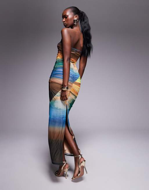 AFRM power mesh cap sleeve midaxi dress in ocean ombre print