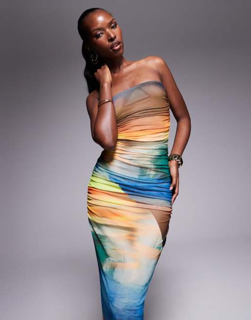 AFRM power mesh cap sleeve midaxi dress in ocean ombre print