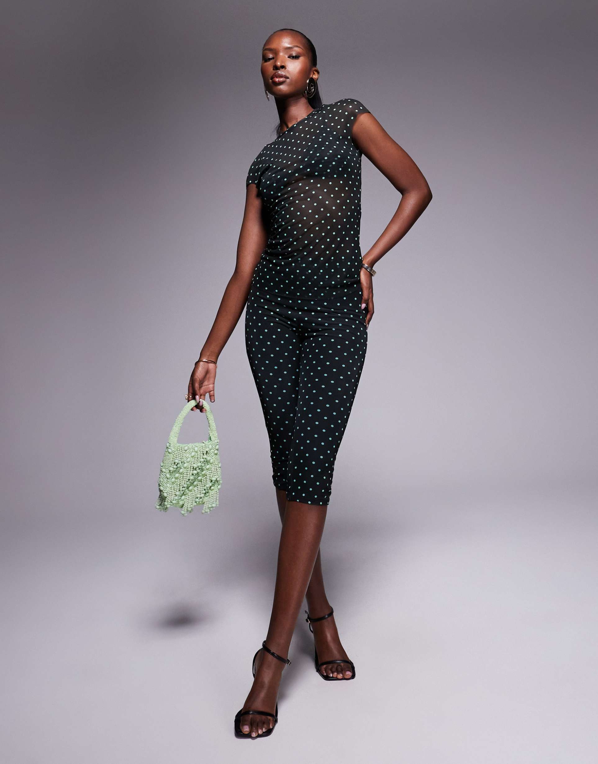 afrm power mesh capri pants in black dot - part of a set