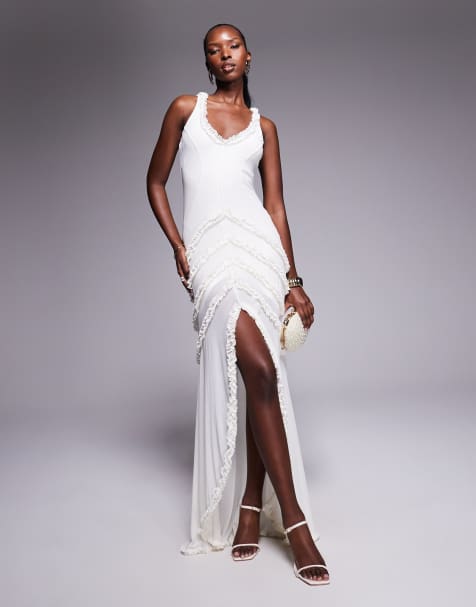 AFRM power mesh micro ruffle maxi dress in white - view 1