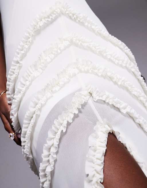 AFRM power mesh micro ruffle maxi dress in white