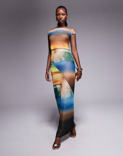 AFRM power mesh midaxi dress in ocean ombre print - view 1