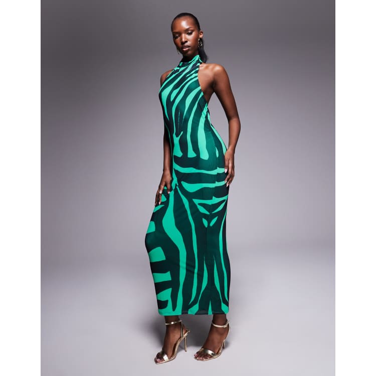 AFRM power mesh midi dress in green zebra | ASOS