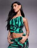[AFRM] AFRM power mesh one shoulder crop top in green zebra (part of a set) XXS Green zebra