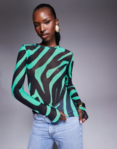 AFRM power mesh top in green zebra - view 1