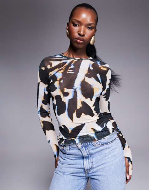 AFRM power mesh top in shadow floral