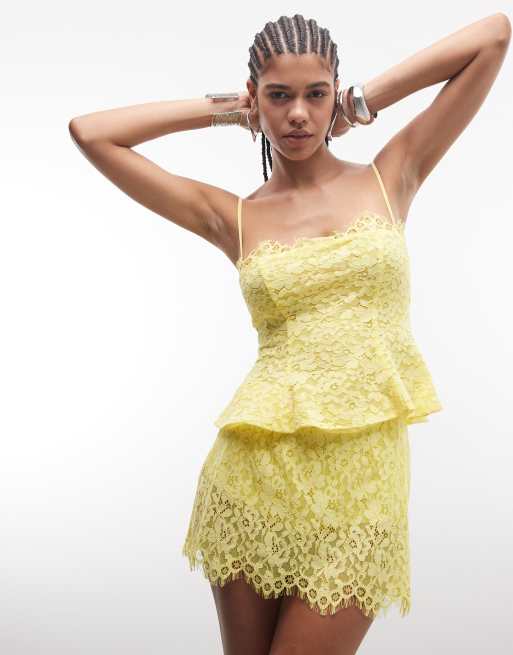 AFRM Presley lace mini skort co-ord in bright yellow, 2 of 5
