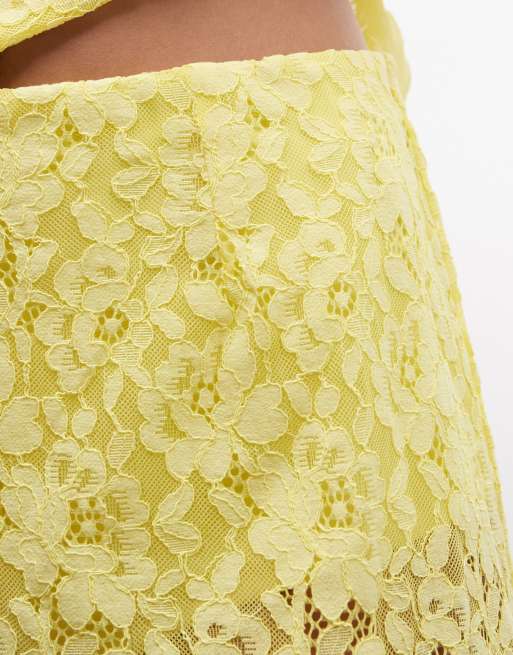 AFRM Presley lace mini skort co-ord in bright yellow, 4 of 5