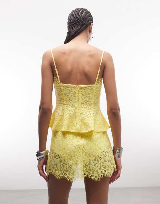 AFRM Presley lace mini skort co-ord in bright yellow, 5 of 5