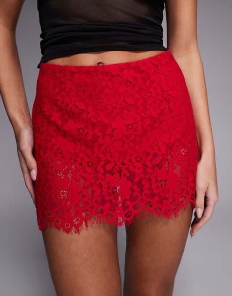 AFRM Presley woven floral lace skirt set in red - view 1