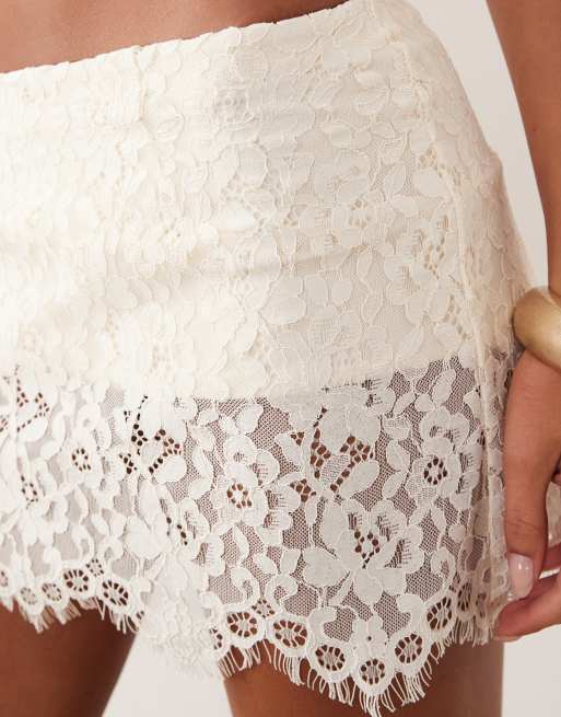 AFRM Priesley Bridal lace built in shorts mini skirt co-ord in white, 5 of 5