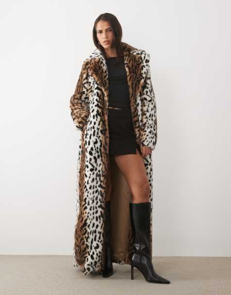 AFRM Rani faux fur longline maxi coat in leopard - view 1