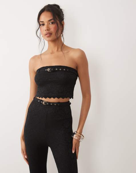 AFRM Remy silken lace belted bandeau crop top in black - part of a set - view 1