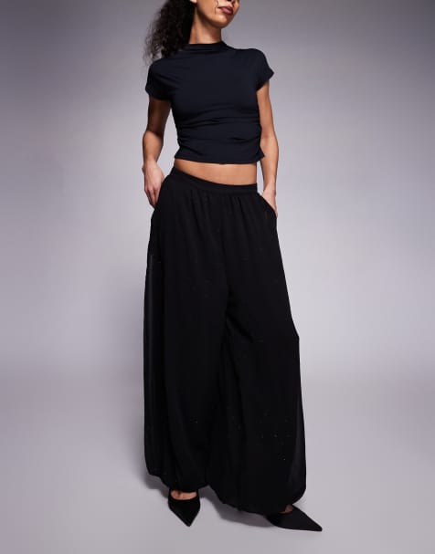 AFRM rhinestone full pants in black - view 1