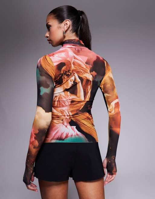 AFRM roll neck long sleeve top in angel print, 3 of 4